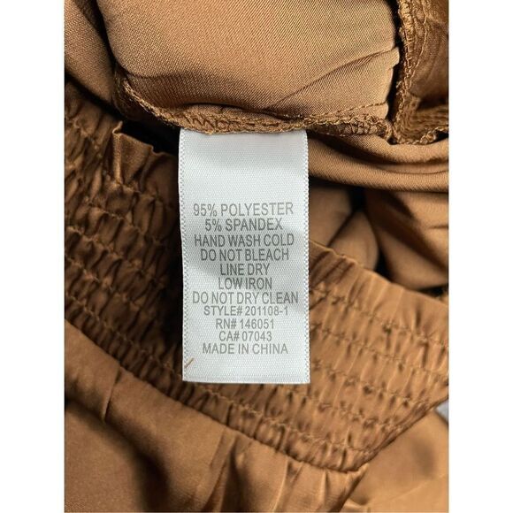 Monteau LA Carmel Brown Satin Cropped Blouse with Tie Back Size Small - Picture 6 of 6